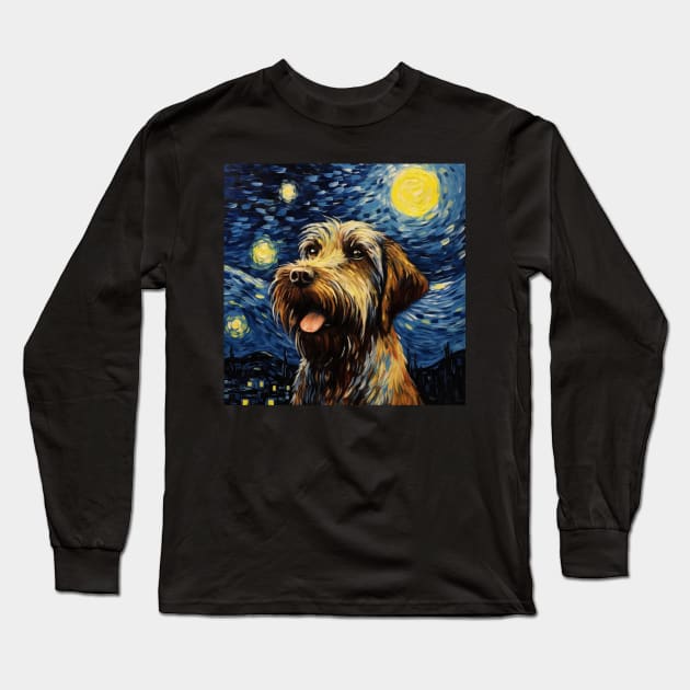 Wirehaired Pointing Griffon Starry Night Long Sleeve T-Shirt by NatashaCuteShop